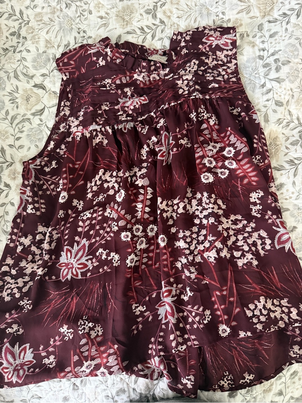Loft Floral Burgundy Sleeveless Top